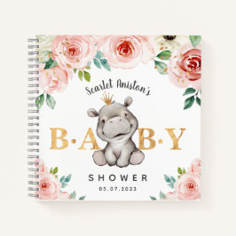 Baby Shower Cute Hippo Floral Guest Book Notizblock