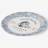 Baby Shower Cute Penguin with Crown Paper Plates Pappteller (Schrägansicht)