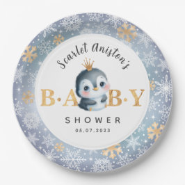 Baby Shower Cute Penguin with Crown Paper Plates Pappteller