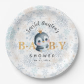 Baby Shower Cute Penguin with Crown Paper Plates Pappteller (Vorderseite)