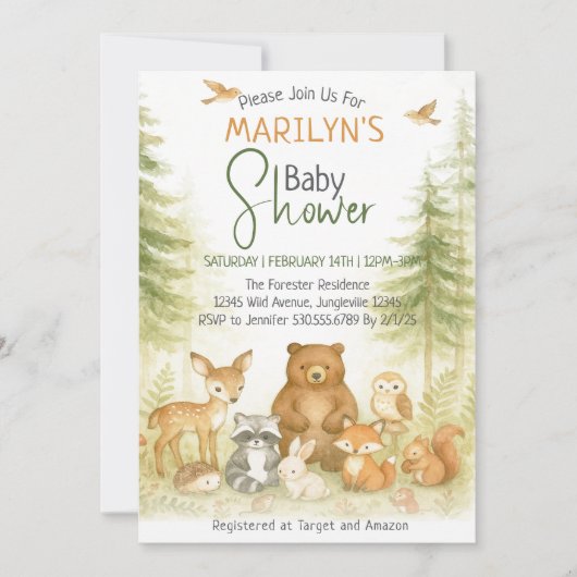 Baby Shower Cute Woodland Baby Animals Einladung (Vorderseite)