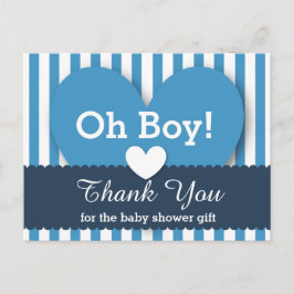 BABY SHOWER DANK IHNEN Herzen Streifen V05 BLAU Postkarte
