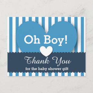 BABY SHOWER DANK IHNEN Herzen Streifen V05 BLAU Postkarte