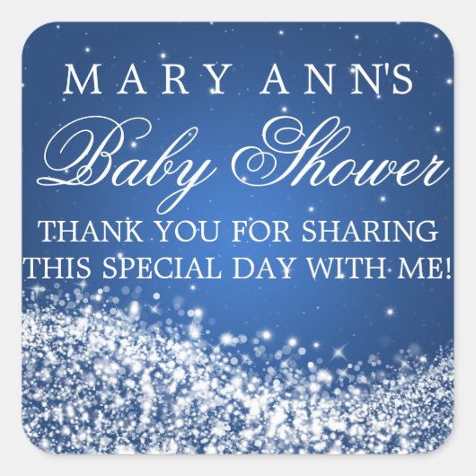 Baby Shower Danke, dass Sie sparkling Wave Blue Quadratischer Aufkleber (Vorderseite)