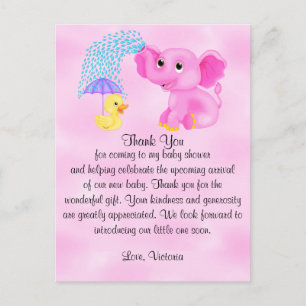 Baby Shower Danke Mädchen Elefant Postkarte