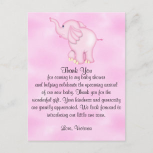 Baby Shower Danke Mädchen Elefant Postkarte