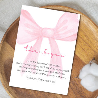 Baby-Shower-Dankeskarten-Vorlage mit rosa Schleife