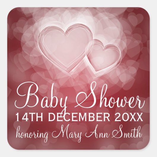Baby Shower Date Modern Hearred Quadratischer Aufkleber (Vorderseite)