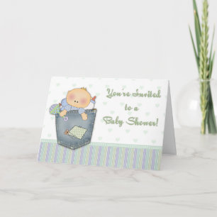 Baby Shower Denim Green Einladung