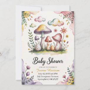 Baby-Shower-Design mit Wasserfarben-Pilzen Einladung