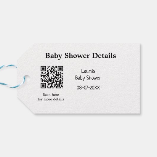BABY SHOWER DETAILS QR SCAN CODE MINIMAL MODERN RU GESCHENKANHÄNGER (Rückseite Horizontal)