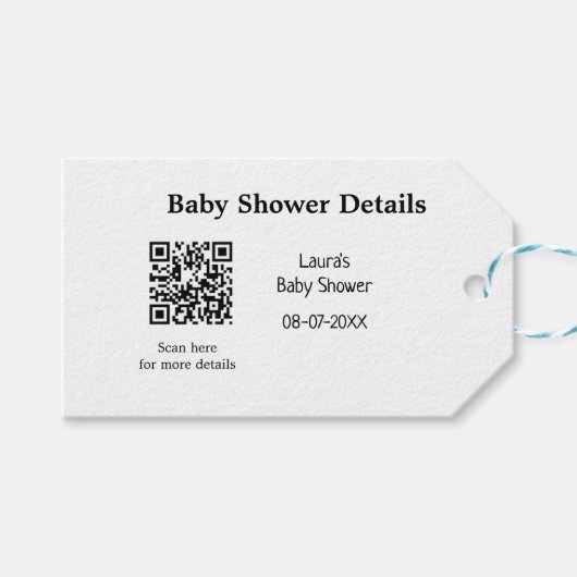 BABY SHOWER DETAILS QR SCAN CODE MINIMAL MODERN RU GESCHENKANHÄNGER (Vorderseite (Horizontal))