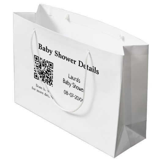 BABY SHOWER DETAILS QR SCAN CODE MINIMAL MODERN RU GROßE GESCHENKTÜTE (Rückseite Schrägansicht)