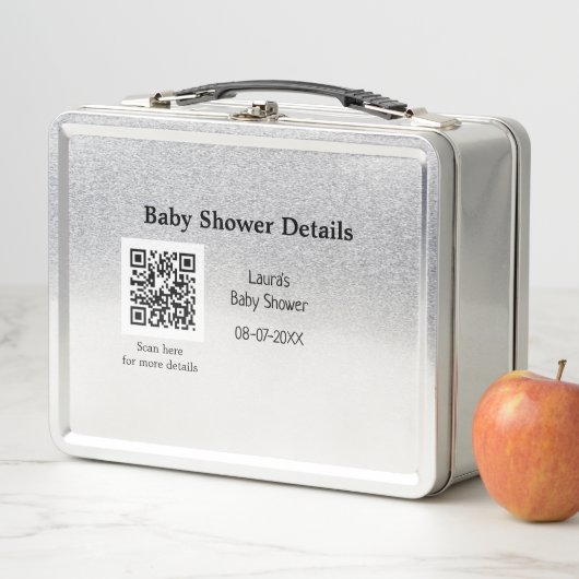 BABY SHOWER DETAILS QR SCAN CODE MINIMAL MODERN RU METALL BROTDOSE (Beispiel)