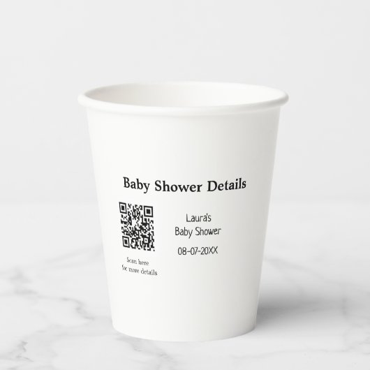 BABY SHOWER DETAILS QR SCAN CODE MINIMAL MODERN RU PAPPBECHER (Vorderseite)
