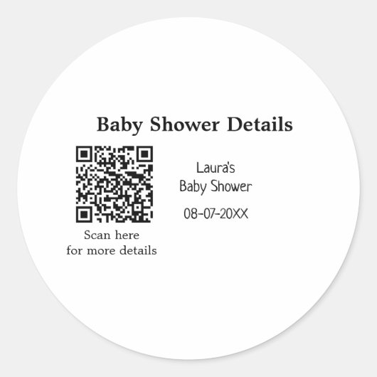 BABY SHOWER DETAILS QR SCAN CODE MINIMAL MODERN RU RUNDER AUFKLEBER (Vorderseite)