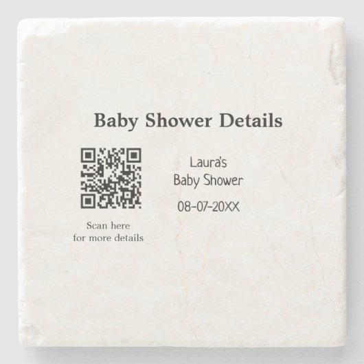 BABY SHOWER DETAILS QR SCAN CODE MINIMAL MODERN RU STEINUNTERSETZER (Vorderseite)