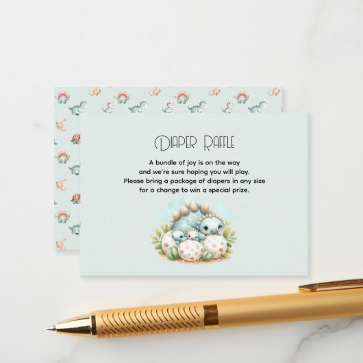 Baby Shower Diaper Raffle Card Dinosaur Dino Mite Begleitkarte (Vorderseite/Rückseite Beispiel)