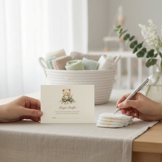 Baby Shower Diaper Raffle Card with Teddy Bear Begleitkarte