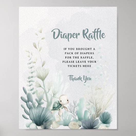 Baby Shower Diaper Raffle Sign Ocean Sea Themed Poster (Vorne)