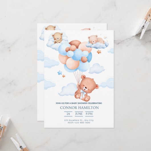 Baby Shower Dreamy Clouds Aesthetic Einladung (Vorderseite/Rückseite Beispiel)