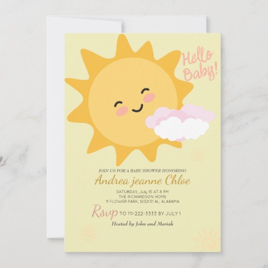 Baby Shower Drehbuch Sunshine Simple Moderne Einladung (Vorderseite)