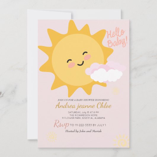 Baby Shower Drehbuch Sunshine Simple Moderne Einladung (Vorderseite)