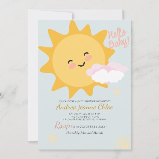 Baby Shower Drehbuch Sunshine Simple Moderne Einladung (Vorderseite)