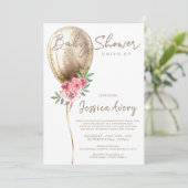 Baby Shower Drive by Luxury Beige Balloon Glitzer Einladung (Stehend Vorderseite)