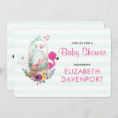 Baby Shower Ei Nesting w/Flamingo & Bunny Einladung (Vorne/Hinten)