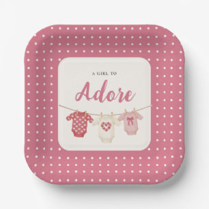 Baby Shower "Ein Mädchen zum Lieben" mit rosa Tupf Pappteller