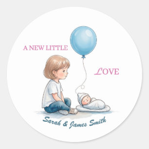 Baby Shower Eine neue kleine Liebe (Geschwister) Runder Aufkleber
