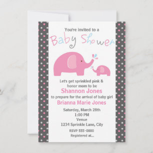 Baby-Shower-Einladung 2 rosa Elefanten Punkte Einladung