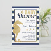 Baby Shower Einladung Beach Theme-Gold-Seepferd (Stehend Vorderseite)