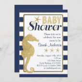 Baby Shower Einladung Beach Theme-Gold-Seepferd (Vorne/Hinten)