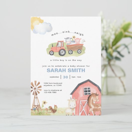 Baby Shower Einladung für junge Landtiere (Stehend Vorderseite)