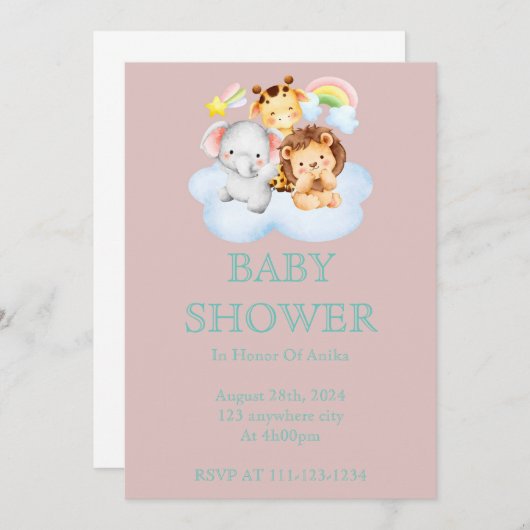BABY SHOWER EINLADUNG FÜR MÄDCHEN (Vorne/Hinten)
