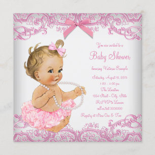 Baby-Shower-Einladung für Mädchen mit rosa Tüll-Tu Einladung
