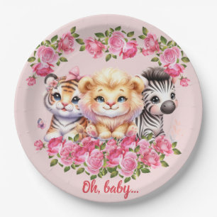 Baby Shower Einladung für Pink WIld Animal Girl Pappteller
