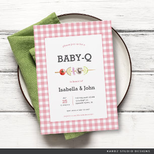 Baby-Shower-Einladung für rosa Mädchen, BabyQ-Paar Einladung