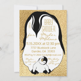 Baby Shower Einladung Gold Baby & Mommy Pinguine