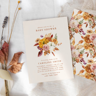 Baby-Shower-Einladung Herbstblumen & Kürbisse Einladung