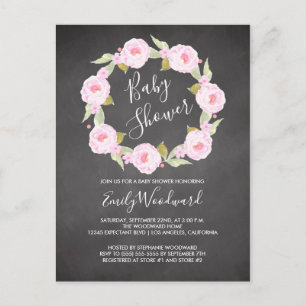 Baby-Shower-Einladung im Kreideoptik mit rosa flor Postkarte