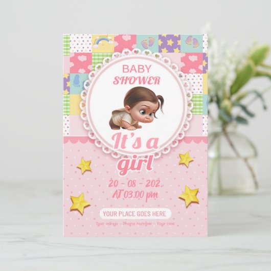 Baby-Shower-Einladung ist ein Mädchen! Einladung (Stehend Vorderseite)