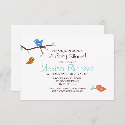 Baby Shower Einladung | Little Birdie Boy White (Vorne/Hinten)