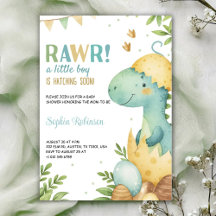 Baby-Shower-Einladung mit einem Dinosaurier 