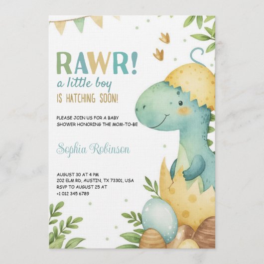 Baby-Shower-Einladung mit einem Dinosaurier  Einladung (Vorderseite)