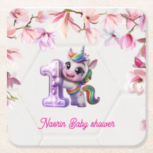 Baby Shower Einladung mit Einhorn Rechteckiger Pappuntersetzer