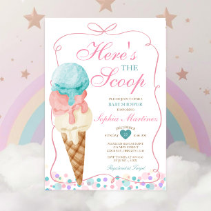 Baby-Shower-Einladung mit Eiscreme und rosa Schlei Einladung