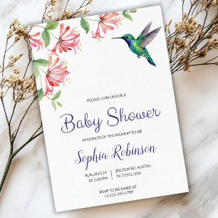 Baby-Shower-Einladung mit rosa Blumen und Vogel Einladung